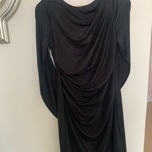 R&M Richards Black Long Sleeve Draped Dress